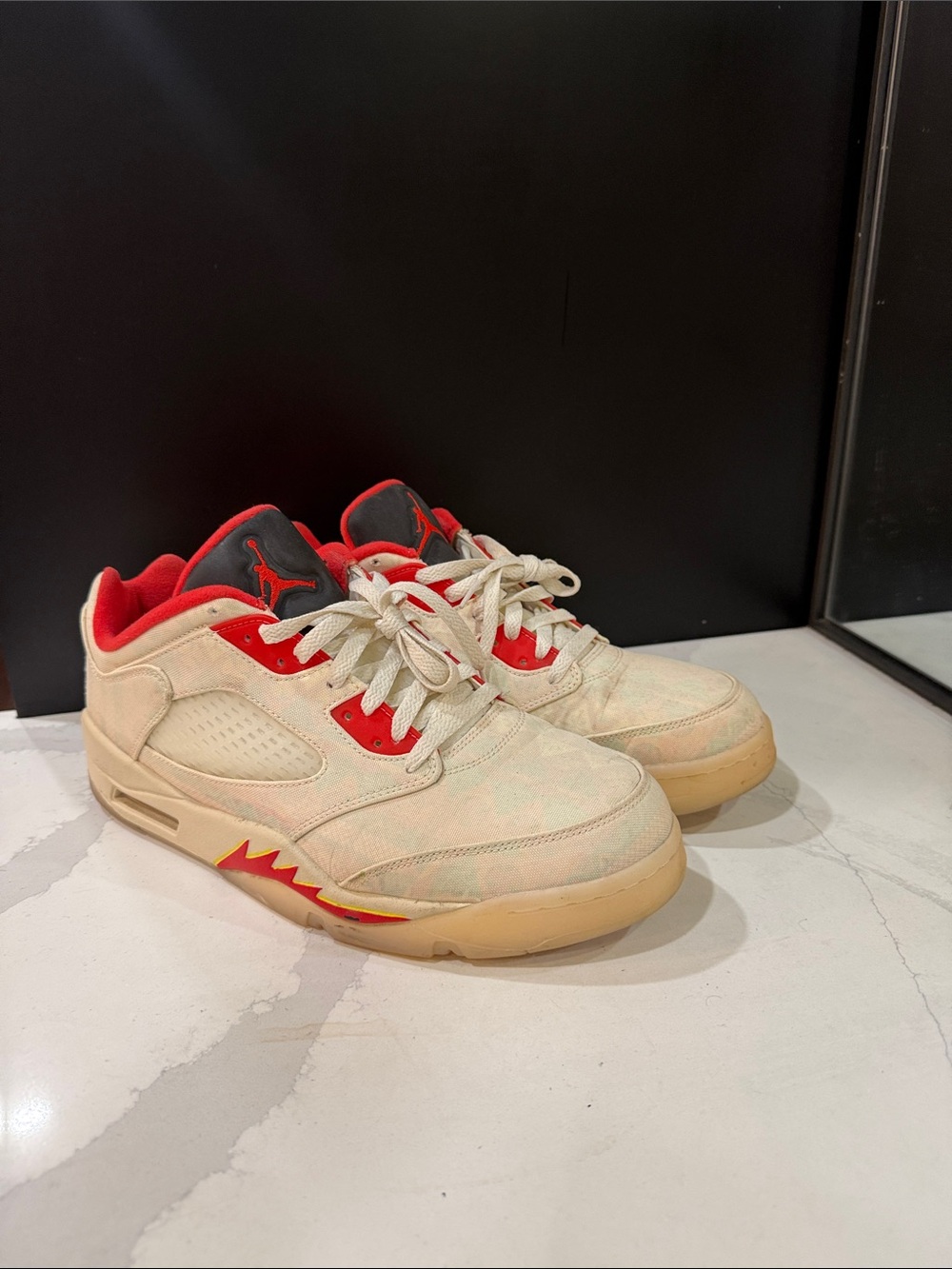 Nike Sneakers in Cream and Red with Yellow Accent
